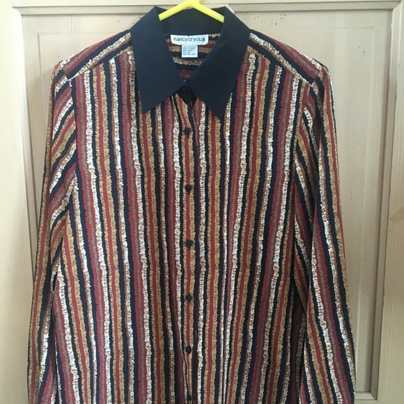 Vintage Nancy Crystal Striped Button Front Top - Size 10 - Picture 1 of 4